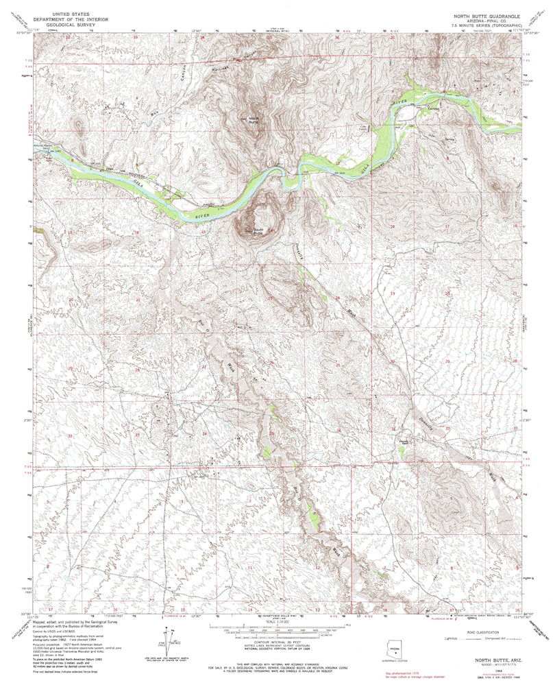 NORTH BUTTE 7.5' AZ 1964 PI 1978 Map United States Geological Survey - Wide World Maps & MORE!