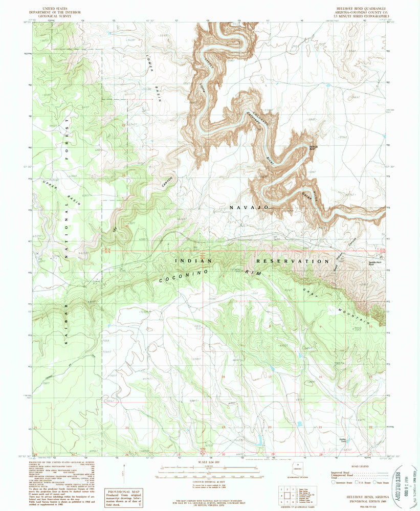 HELLHOLE BEND 7.5' AZ 1989 PE Map United States Geological Survey