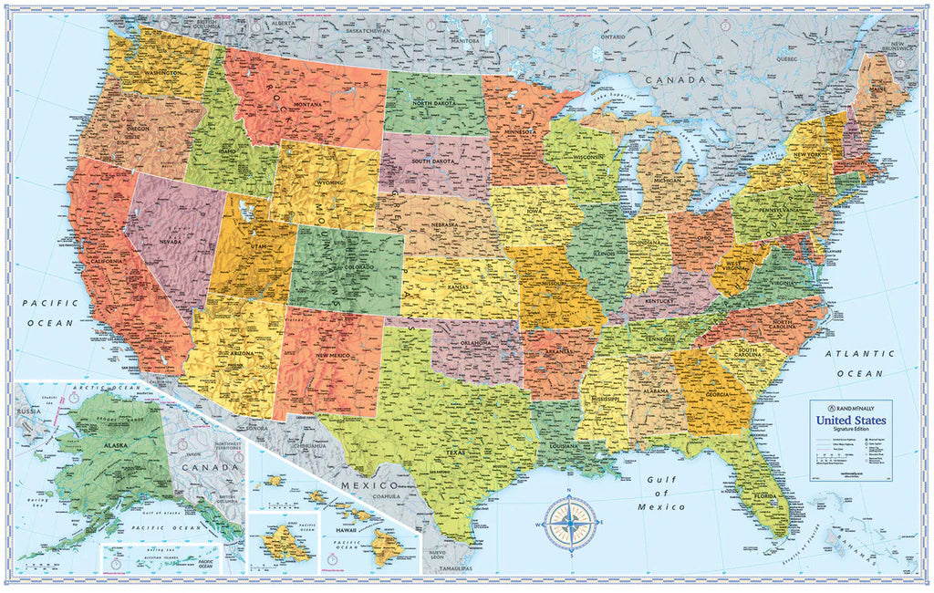 Signature Map of the United States Gloss Laminated - Wide World Maps & MORE!