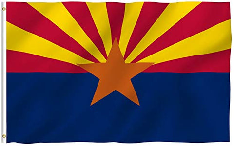 Anley Fly Breeze 3x5 Foot Arizona State Polyester Flag - Vivid Color and Fade Proof - Canvas Header and Double Stitched - Arizona AZ State Flags with Brass Grommets 3 X 5 Ft - Wide World Maps & MORE!