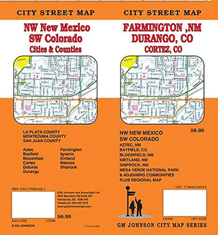 Farmington NM / Durango & Cortez CO / Aztez & Bloomfield NM, New Mexico/Colorado Street Map - Wide World Maps & MORE!