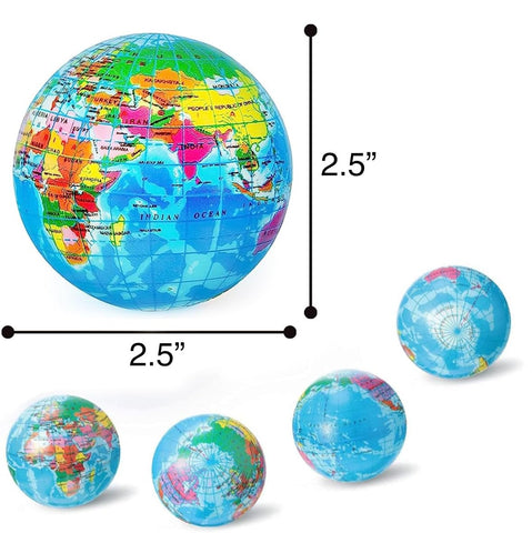 Globe Mini Soft Foam Earth Squeeze Ball, 2.5" Squeezable World Toy Stress Relief Bulk Educational Novelties for Kids, School, Classroom, Party Favors, Rewards (3-Pack)