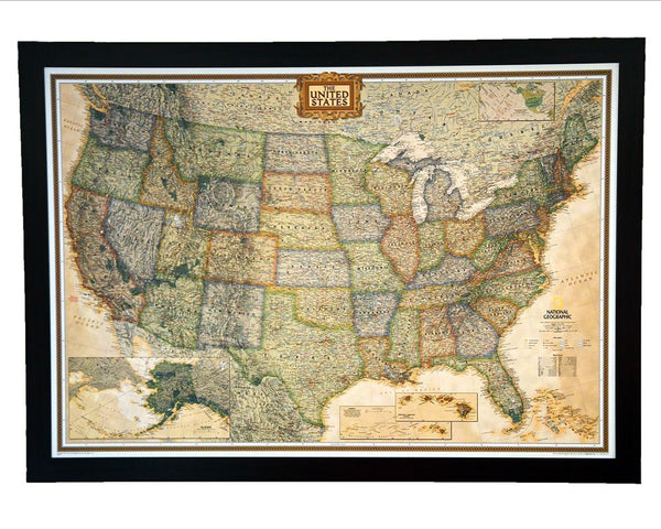 THE #1 SELLING push pin map of the United States Nat Geo’s Exec. US Map FRAMED 47 X 34" Pin board MAP with Black Satin Finish Frame is the best push pin travel map for home office or educational use - Wide World Maps & MORE!
