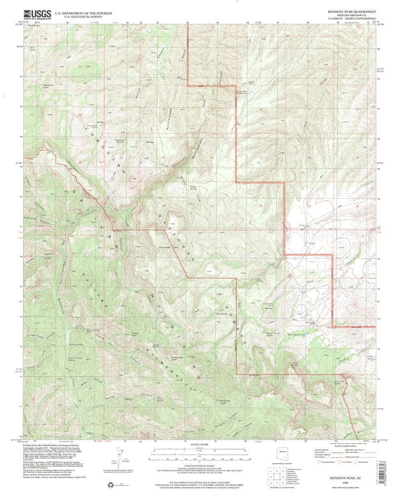 KENNEDY PEAK 7.5' AZ 1996 Map United States Geological Survey