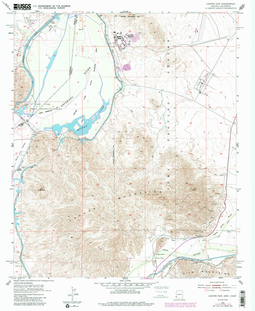 LAGUNA DAM 7.5' AZ-CA 1955 PR 1979 Map United States Geological Survey - Wide World Maps & MORE!