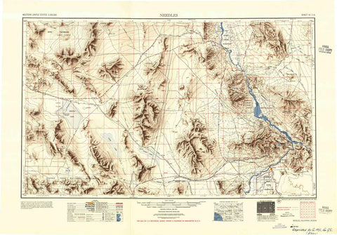 YellowMaps Needles CA topo map, 1:250000 Scale, 1 X 2 Degree, Historical, 1956, Updated 1956, 23.8 x 34.1 in