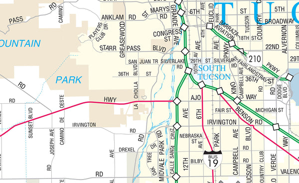 Metropolitan Tucson Arterial and Collector Streets Standard Wall Map Full-Size Dry Erase Laminated [Map] Phoenix Mapping Service - Wide World Maps & MORE!