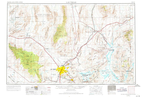 YellowMaps Las Vegas NV topo map, 1:250000 Scale, 1 X 2 Degree, Historical, 1954, Updated 1971, 21.9 x 32.1 in