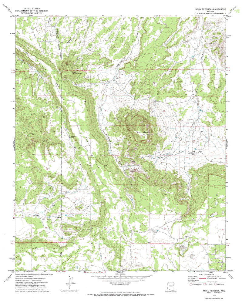 MESA REDONDA 7.5' AZ 1971 Map United States Geological Survey