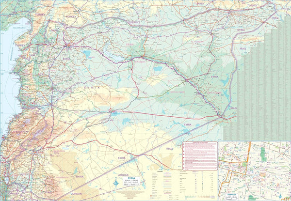 Jordan & Syria Travel Reference Map - Damascus, Amman