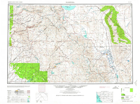 YellowMaps Mariposa CA topo map, 1:250000 Scale, 1 X 2 Degree, Historical, 1963, Updated 1963, 23.8 x 32.1 in