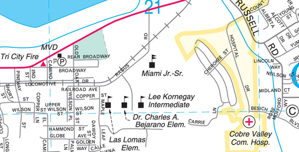 Street Map of Globe, Miami, Claypool, & Central Heights-Midland City - Wide World Maps & MORE!