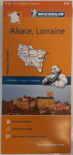 Michelin Map No.516 Alsace Lorraine, Strasbourg, Mulhouse, and Surrounding Area  (France), Scale 1:175,000 (with Street Maps of Strasbourg and Metz) (French Edition) [May 17, 2017] - Wide World Maps & MORE!