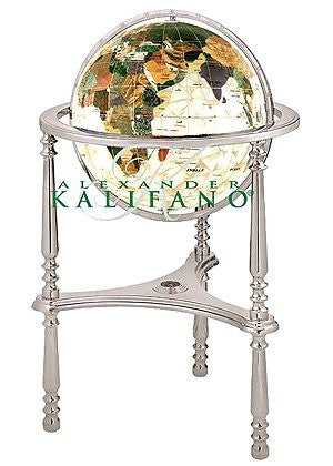 13" Diamond Mother of Pearl Ambassador 3-Leg Silver High Stand (White Ocean) - Wide World Maps & MORE! - Office Product - kalifano - Gemstone Globe - Wide World Maps & MORE!