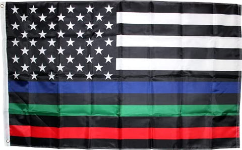 U.S.A. Memorial Blue Green Red Line Flag 5'Ã—3' Rough Tex 150D Nylon - Wide World Maps & MORE!