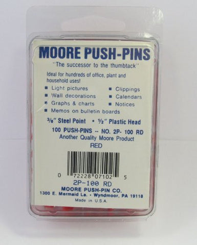 Moore Plastic Head Push Pin, Red, 100 Per Box (2P-100-RD) - Wide World Maps & MORE! - Office Product - Moore Push-Pin - Wide World Maps & MORE!