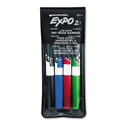 EXPO : Low Odor Dry Erase Marker, Fine Point, Assorted, 4 per Set -:- Sold as 2 Packs of - 4 - / - Total of 8 Each - Wide World Maps & MORE! - Office Product - Expo - Wide World Maps & MORE!