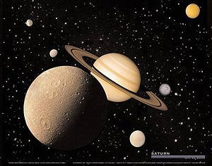 Saturn With 6 Moons Poster Gloss Laminated - Wide World Maps & MORE! - Book - Wide World Maps & MORE! - Wide World Maps & MORE!