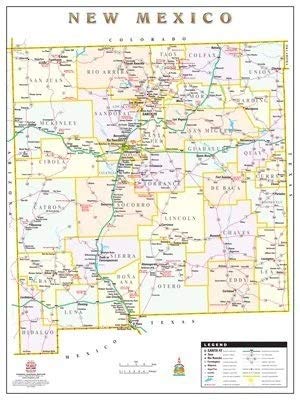 New Mexico Counties & Roads Small Wall Map Gloss Laminated - Wide World Maps & MORE!