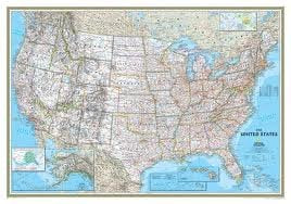 United States Classic Wall Map Regular Size Ready-to-Hang - Wide World Maps & MORE! - Map - Natl Geographic Society Maps - Wide World Maps & MORE!