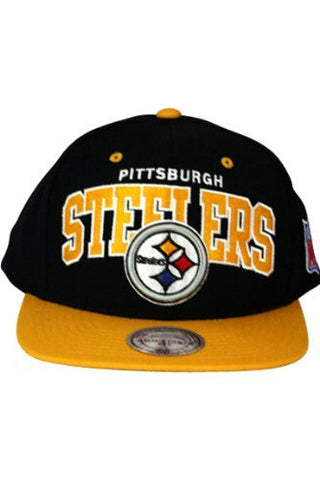 Mitchell & Ness Pittsburgh Steelers Flat Brim Snap Back Hat Adjustable - Wide World Maps & MORE! - Sports - Mitchell & Ness - Wide World Maps & MORE!