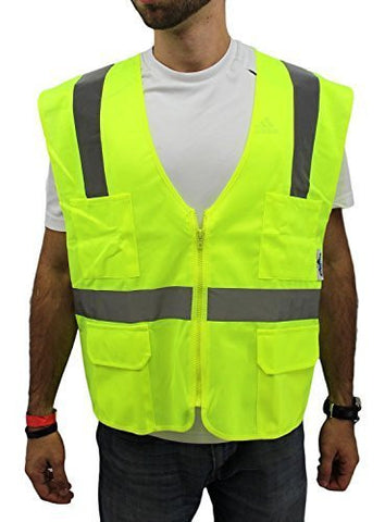 XL / Ansi Class 2 High Visibility Safety Vest: Solid Lime Front/ Mesh Back - Wide World Maps & MORE! - Home Improvement - Truecrest Safety - Wide World Maps & MORE!