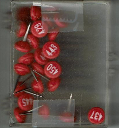 Large Red 1/4" Flat-Head Map Tacks with White Numbers 426 to 450 - Wide World Maps & MORE! - Office Product - Moore - Wide World Maps & MORE!