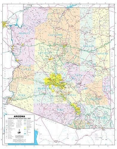 Arizona Counties and Roads Full-Size Wall Map, Dry Erase Laminated [Map] Phoenix Mapping Service - Wide World Maps & MORE!