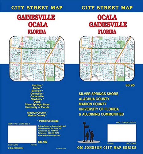 Gainesville / Ocala / University of Florida, Florida Street Map GM Johnson - Wide World Maps & MORE!