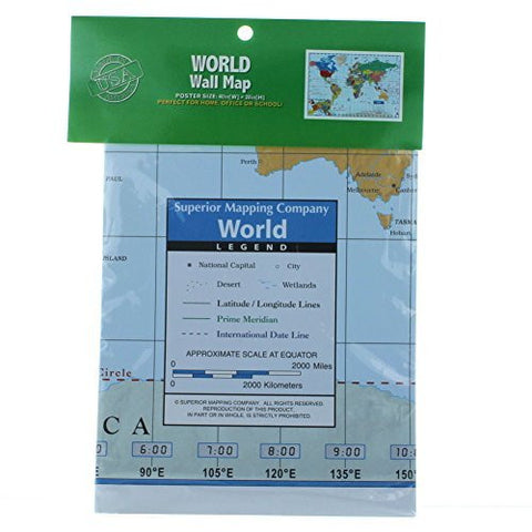 World Wall Map Superior Mapping Company Poster Size 40 x 28 Home School Office - Wide World Maps & MORE! - Home - Home Comforts - Wide World Maps & MORE!