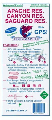 Apache Res. | Canyon Res. | Saguaro Res. Improved! with Both Natural & Artificial Fish Habitats! with Fisheries Improvement Projects Incl. GPS Locations! Featuring: Waterproof and Tearproof Plastic! - Wide World Maps & MORE!