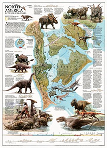 Dinosaurs of North America Map Poster 22 x 32in - Wide World Maps & MORE! - Office Product - National Geographic Maps - Wide World Maps & MORE!