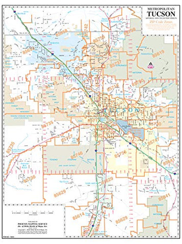 Metropolitan Tucson Arterial and Collector Streets ZIP Codes Full-Size Wall Map Dry Erase Laminated - Wide World Maps & MORE! - Map - Wide World Maps & MORE! - Wide World Maps & MORE!