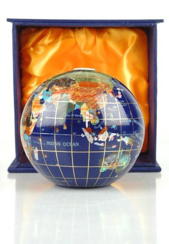 110MM Blue Lapis Gemstone World Globe Paperweight - Wide World Maps & MORE! - Home - Genuine gemstone - Wide World Maps & MORE!