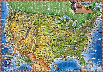 USA, Children's, 38x54 - Wide World Maps & MORE! - Toy - Dino's Illustrated Maps - Wide World Maps & MORE!