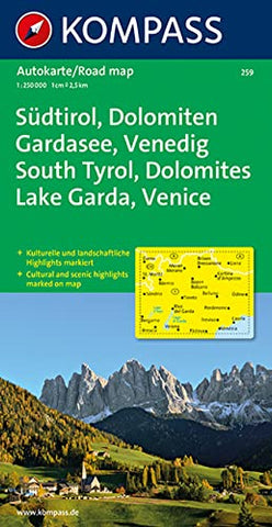 Südtirol - Dolomiten - Gardasee - Venedig 1 : 250 000: Kulturelle und landschaftliche Highlights markiert / Cultural and scenic highlights marked on map - Wide World Maps & MORE!