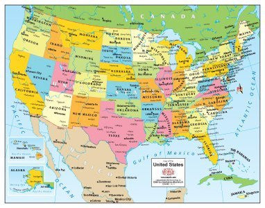 Colorful Political United States Desk Map Paper, Non-Laminated - Wide World Maps & MORE! - Map - Wide World Maps & MORE! - Wide World Maps & MORE!