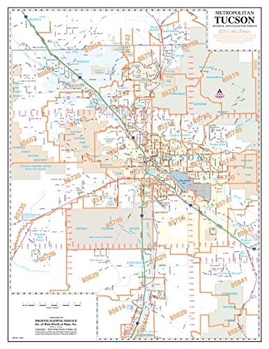 Metropolitan Tucson Arterial and Collector Streets ZIP Code Zones Desk Map Gloss Laminated - Wide World Maps & MORE!