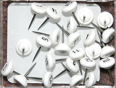 Numbered Map Tacks - White Numbers (box of 25: numbers 1 - 25) - Wide World Maps & MORE! - Office Product - Moore - Wide World Maps & MORE!