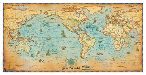 Antique-Style World USA-Centered Small Gloss Laminated - Wide World Maps & MORE! - Map - Wide World Maps & MORE! - Wide World Maps & MORE!