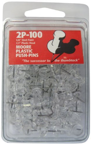 Moore Push-Pin Clear Plastic Push Pins, 100 per Box - Wide World Maps & MORE! - Art and Craft Supply - Moore Push-Pin - Wide World Maps & MORE!