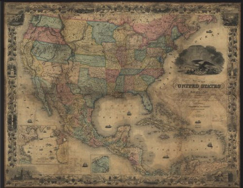 1857 USA, British Provinces, Mexico, W. Indies, & Central America w/part of New Grenada & Venezuela (Paper/Non-Laminated) - Wide World Maps & MORE!