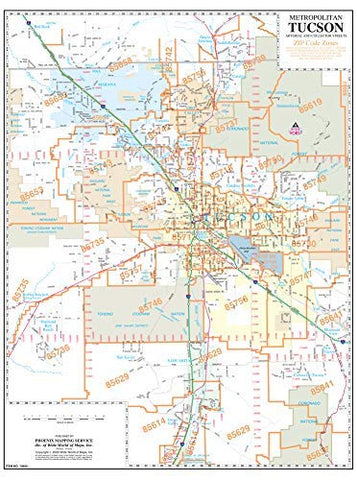 Metropolitan Tucson Arterial and Collector Streets ZIP Codes Full-Size Wall Map Dry Erase Ready-to-Hang - Wide World Maps & MORE! - Map - Wide World Maps & MORE! - Wide World Maps & MORE!