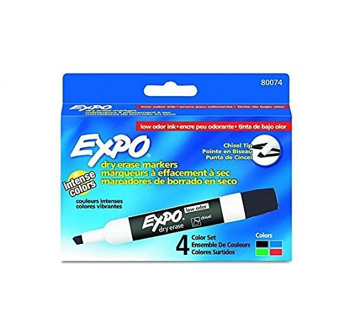 EXPO Low Odor Dry Erase Markers with Chisel Tip - 4 per Set , Assorted (Pack of 2 ,  Total 8) - Wide World Maps & MORE! - Office Product - Expo - Wide World Maps & MORE!