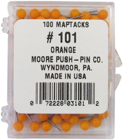 Moore Push-Pin Orange Map Tacks (101) - Wide World Maps & MORE! - Office Product - Moore Push-Pin - Wide World Maps & MORE!