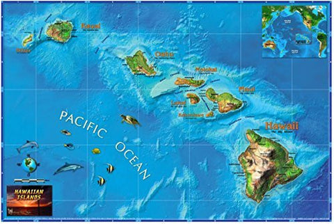 Decorative Hawaiian Islands Physical Wall Map Full-Size Laminated - Wide World Maps & MORE! - Map - Wide World Maps & MORE! - Wide World Maps & MORE!
