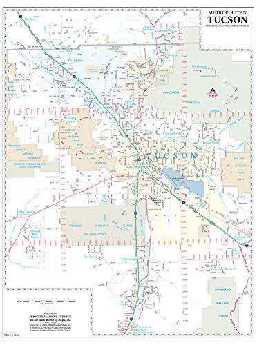 Metropolitan Tucson Arterial and Collector Streets Full-Size Standard Wall Map Dry Erase Laminated - Wide World Maps & MORE! - Map - Wide World Maps & MORE! - Wide World Maps & MORE!