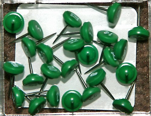Numbered Map Tacks - Dark Green Pins With White Numbers (box of 25: numbers 1 - 25) - Wide World Maps & MORE! - Office Product - Moore - Wide World Maps & MORE!