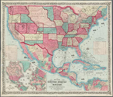 1859 Map of the United States and Mexico Satin Laminated - Wide World Maps & MORE! - Map - Wide World Maps & MORE! - Wide World Maps & MORE!