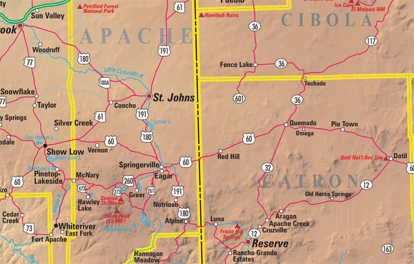 Arizona & New Mexico Physical Highways Wall Map Gloss Ready-to-Hang - Wide World Maps & MORE!